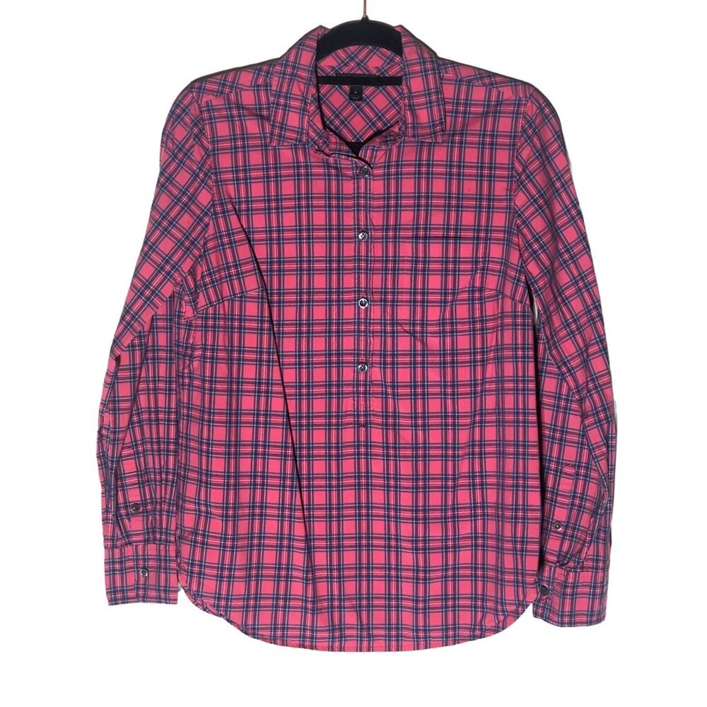 J. CREW Red Flannel Button Down Casual Shirt Women's Size 4 Small Long Sleeve